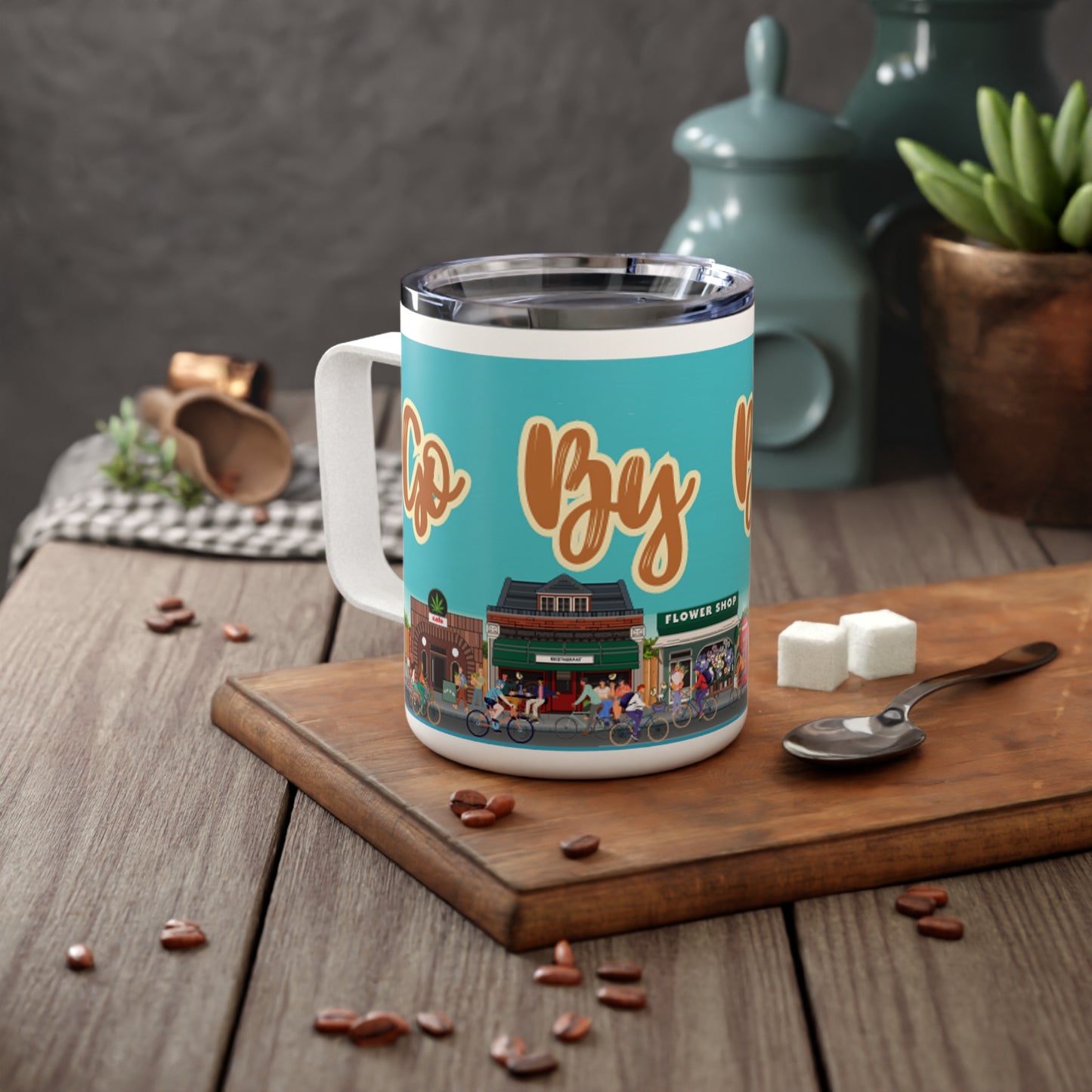 Go By Bike. Insulated Coffee Mug, 10oz
